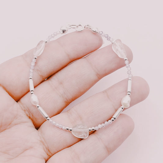 Pulsera Aguamarina, Perlas & Circonitas Lilas - Plata 925
