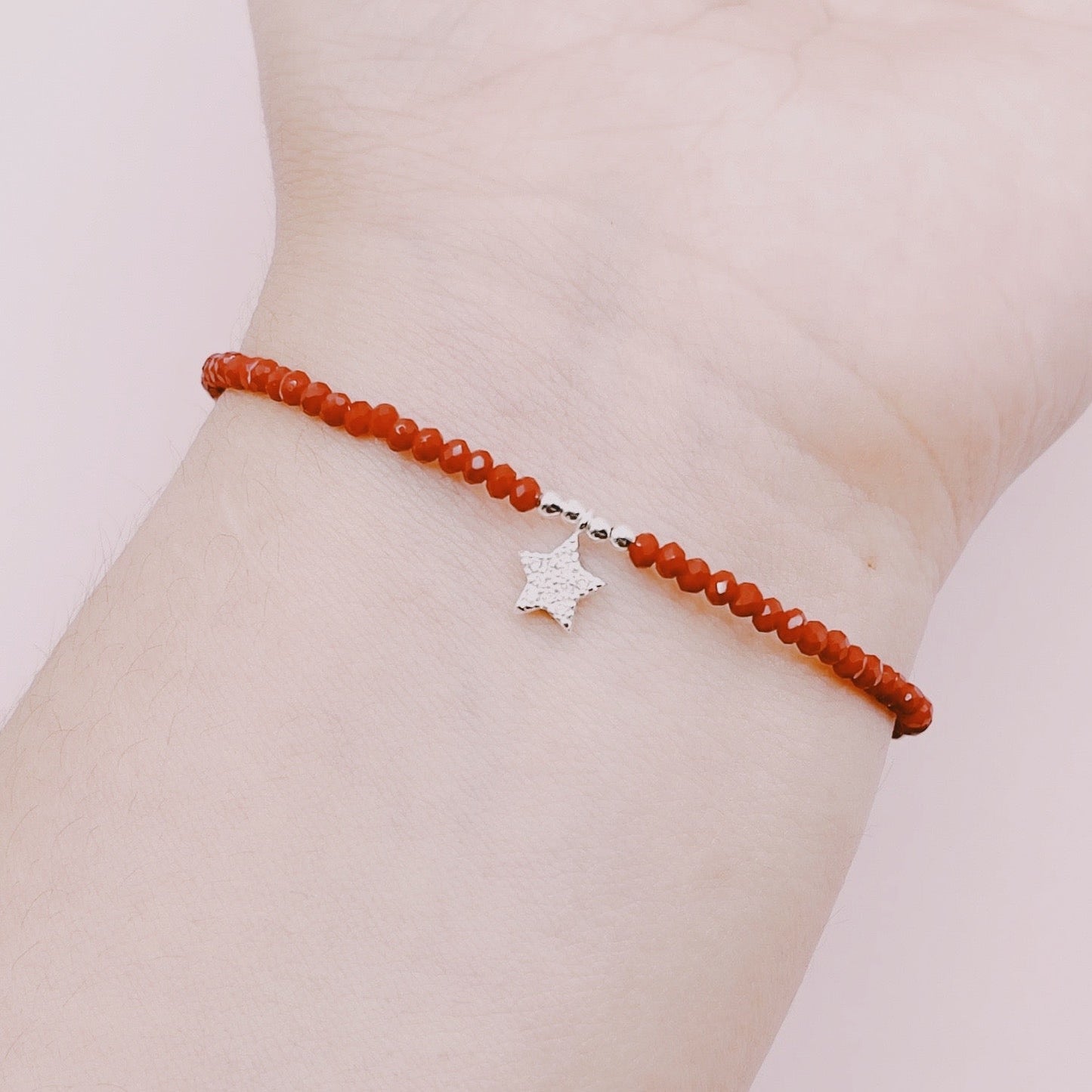 Pulsera Roja Detente Cristales Estrella Guía Circones - Plata 925