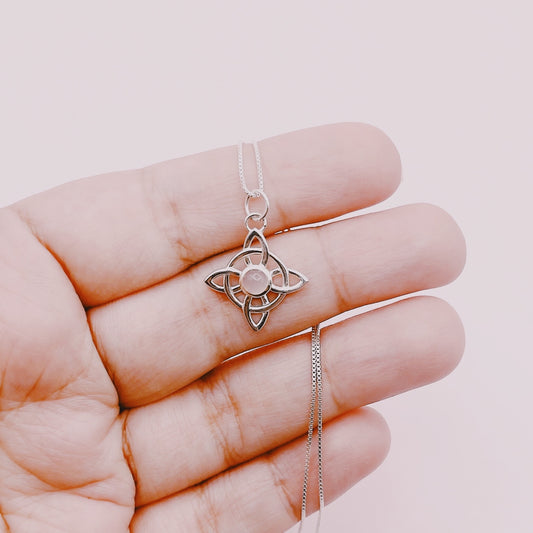 Cadena Nudo Bruja Cuarzo Rosa - Plata 925