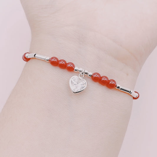 Pulsera Detente Rubíes, Mostacillas y Corazón Circón - Plata 925