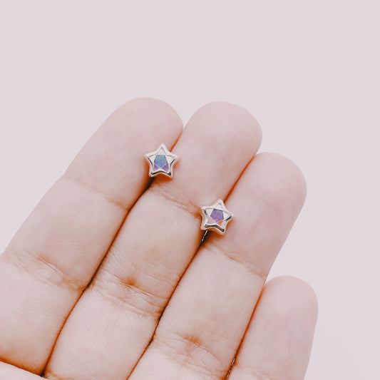 Aros Estrellas Cristales Tornasol Pequeños - Plata 925