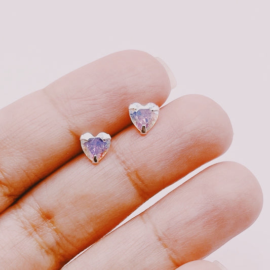 Aros Corazones Cristales Tornasol Rosa - Plata 925