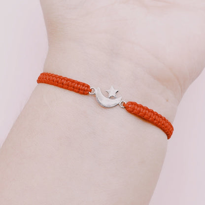 Pulsera Detente Protectora Tejida Luna Estrella - Plata 925