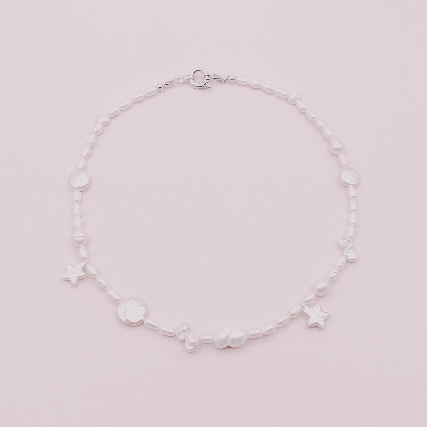 Collar Perlas Barrocas Premium, Estrellas & Broche Timón - Plata 925