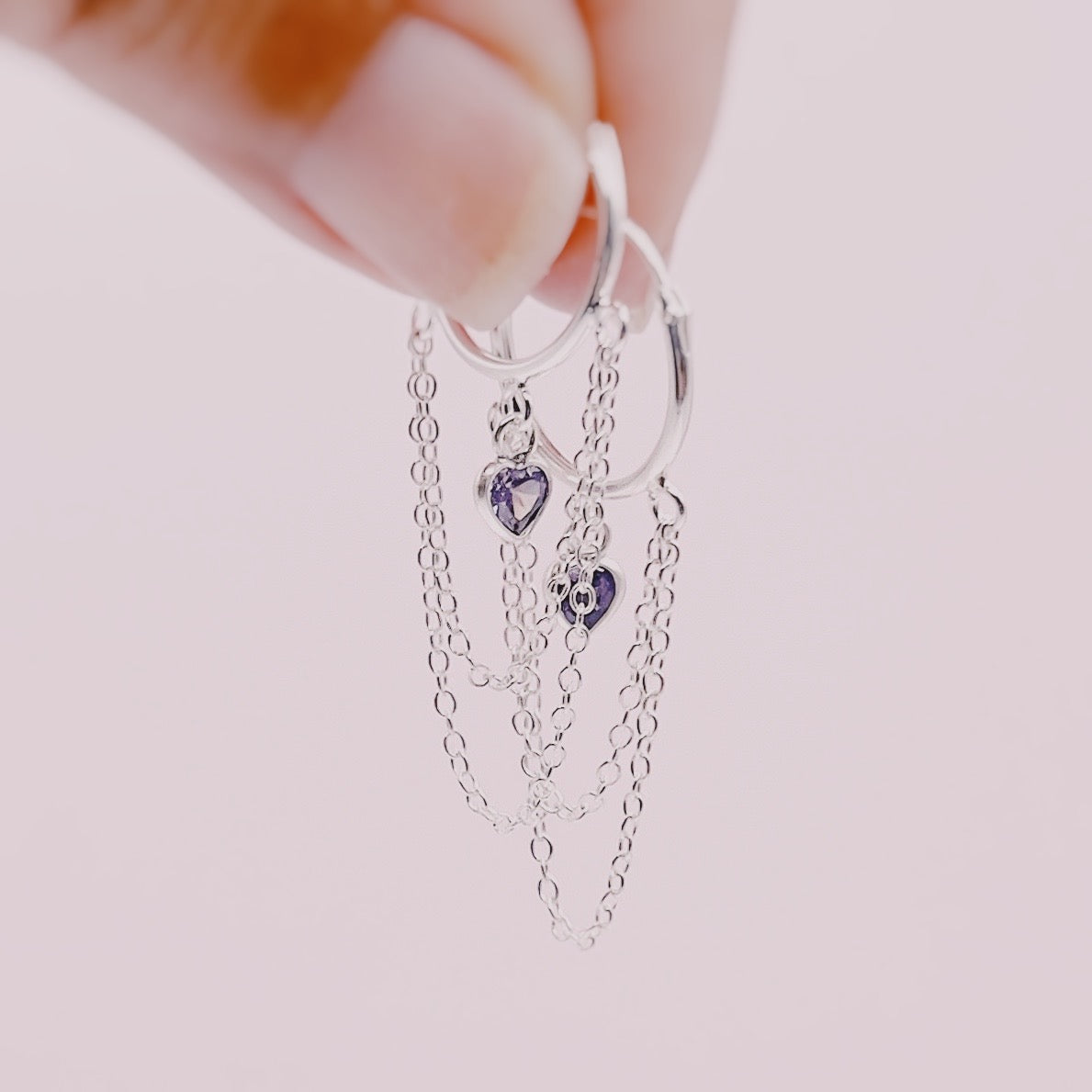 Argollas Corazones Amatista Cadenas - Plata 925