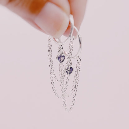 Argollas Corazones Amatista Cadenas - Plata 925