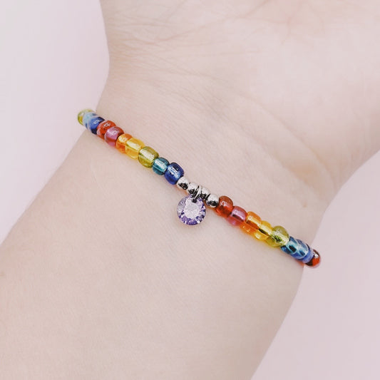 Pulsera Mostacillas Arcoiris y Circón Amatista