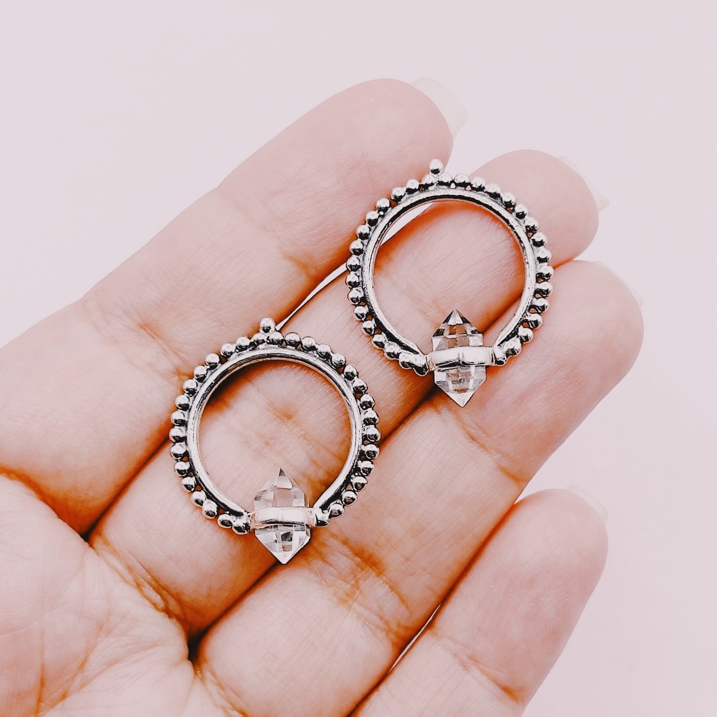 Aros Boho Corona Bolitas Cuarzo Cristal Premium - Plata 925