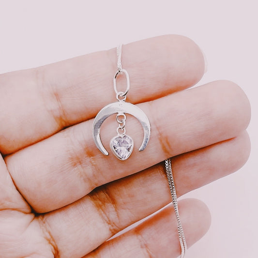 Cadena Medialuna Corazón Tanzanita - Plata 925
