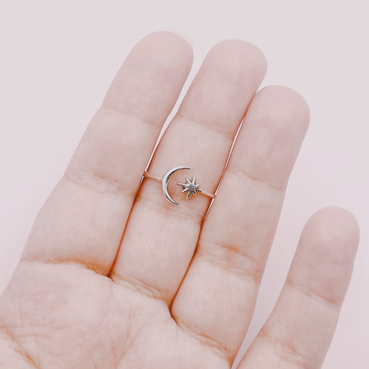 Anillo Luna y Destello Ajustable - Plata 925