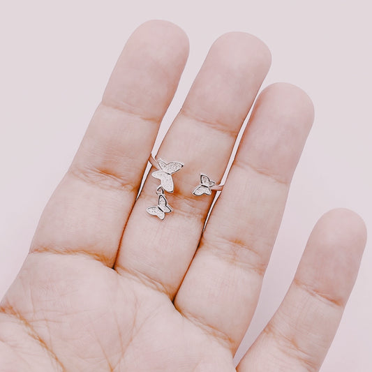 Anillo Ajustable Mariposas Circones Colgante - Plata 925