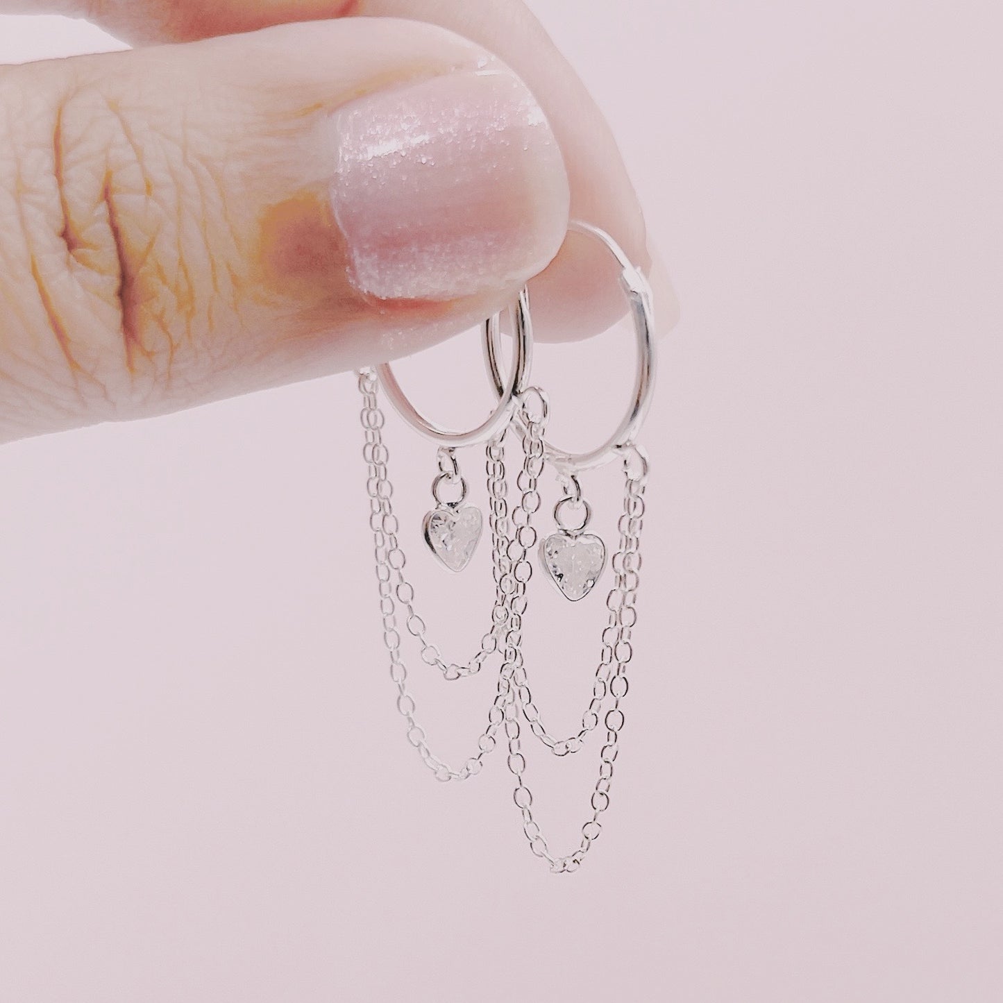 Argollas Corazones Clear Cadenas - Plata 925