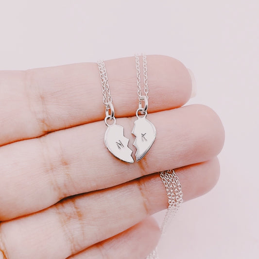 Set 2 Cadenas Corazón Partido - Grabado Personalizable - Plata 925
