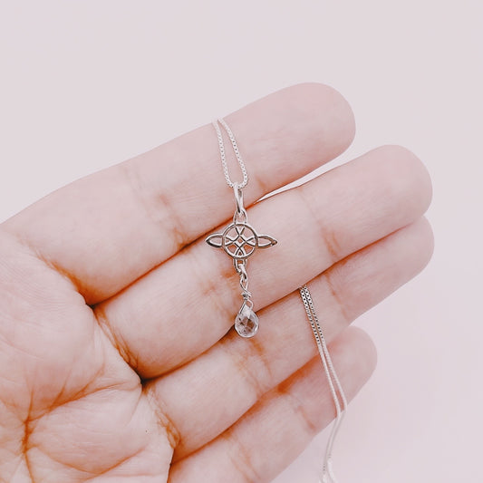 Cadena Nudo Bruja Con Gota Aguamarina - Plata 925