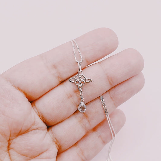 Cadena Nudo Bruja Con Gota Aguamarina - Plata 925