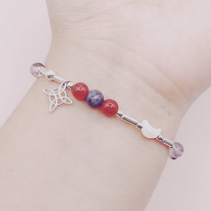 Pulsera Nudo Bruja, Luna, Estrella y Piedras - Plata 925