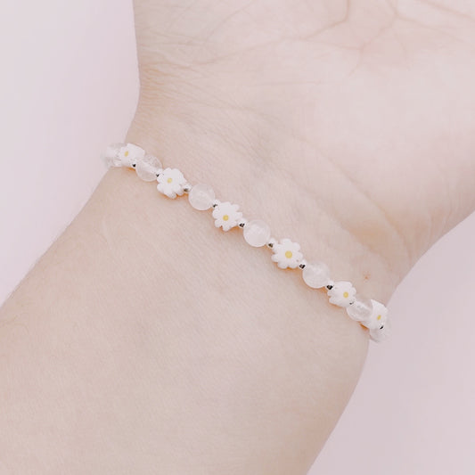 Pulsera Cuarzo Cristal & Flores Nácar - Plata 925