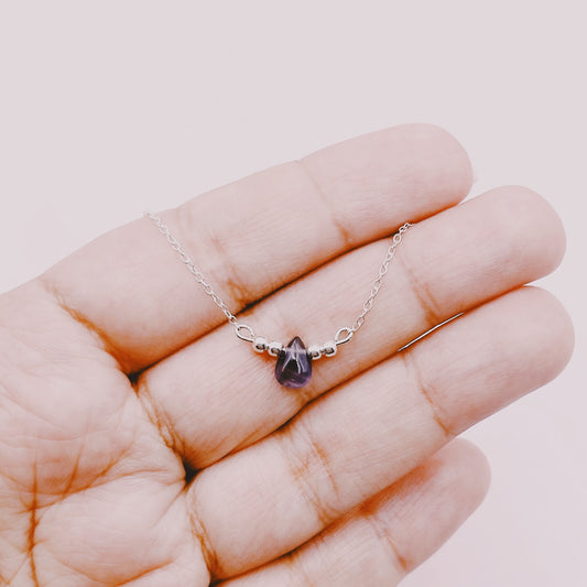 Cadena con Mini Gota Amatista y Bolitas - Plata 925