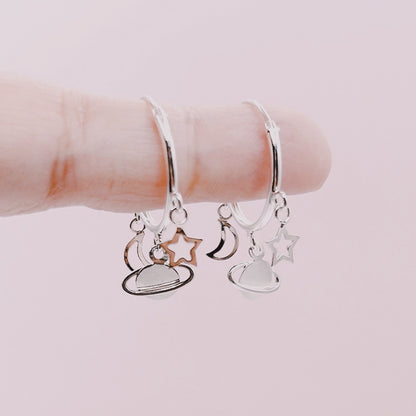 Aros Argolla Universo Lunas y Estrellas Caladas - Plata 925