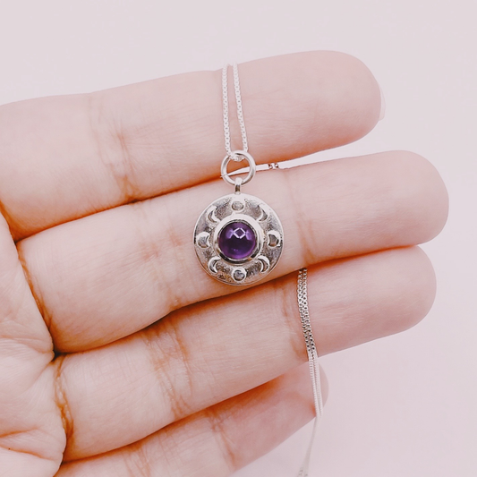 Cadena Medalla Fases de la Luna Amatista - Plata 925