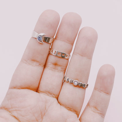 Midi Luna, Midi Luna y Estrellas Caladas y Anillo Fases Piedra Luna - Plata 925